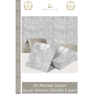 #Sticker Mutfak Banyo Tezgah Duvar Sticker Isıya Dayanıklı Yapışkanlı Gri Mermer Desen 30x30cm - 2 Adet