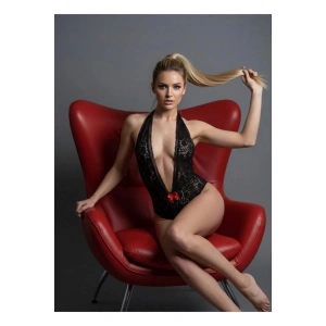 #BabydollSistina 923 Serisi Esnek Şık Kaliteli Zarif Fantezi Giyim Görünüm Siyah Dantel Bodysuit