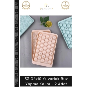 #BuzKalıbı Modern Estetik Mutfak Kapaklı Pratik Buz Küresi Aparatı Yuvarlak Buz Yapma Kalıbı 33 Gözlü - 2 Adet