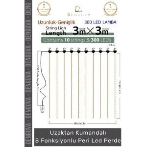 #Led 8 Fonksiyonlu Günışığı Kumandalı Dekoratif Aydınlatma Şık Perde Peri Led (3 mt x 3 mt) - 1 Adet