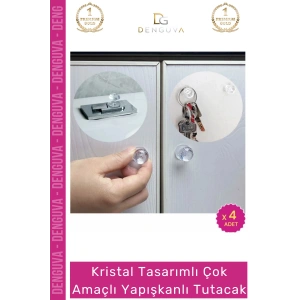 #Kulp Kristal Elmas Kesim Vidasız Montaj Dekoratif Çok Amaçlı Yapışkanlı Tutacak Buton - 4 Adet