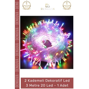 #Led Dekoratif Tasarım Çok Renkli Dinamik Estetik 2 Kademeli Şeffaf Kablo 3m 20 LED RGB