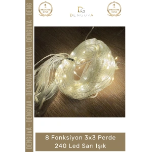 #Led Dekoratif Gün Işığı Pencere Balkon Süslemesi 8 Fonksiyon 3x3 Perde 240 LED Sarı Işık