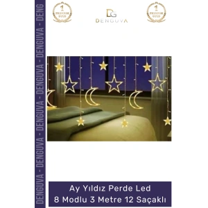 #Led Dekoratif 3 Metre 8 Modlu Fişli Eklemeli Pencere Ay Yıldız Perde Led Gün Işığı 12 Saçaklı