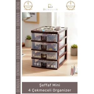 #Çekmece Masaüstü Ofis Ev Tipi Takı Makyaj Kırtasiye Hobi Şeffaf Plastik Mini 4 Çekmeceli Organizer - 1 Adet