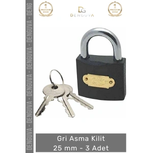 #AsmaKilit Güvenli Paslanmaz Çelik Korumalı Emniyetli Dayanıklı Uzun Ömürlü Gri Asma Kilit 25 mm - 3 Adet
