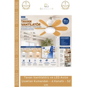 #Vantilatör Vantilatörü LED Avize Modern Ahşap Görünümlü Uzaktan Kumandalı 6 Kanatlı 52 cm