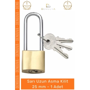 #AsmaKilit Sarı Pirinç Gövde Uzun Kanca Hırsızlığa Karşı Ekstra Dayanıklı Güvenli Asma Kilit 25 mm - 1 Adet