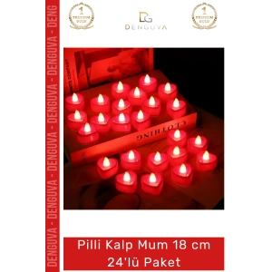 #LedMum Pilli Kalp LED Dekoratif Romantik Alevsiz Şık Aydınlatma Güvenli Mum 18cm 24lü Paket