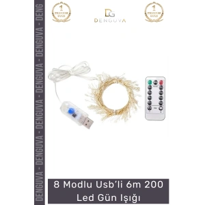 #LedIşık Dekoratif Aydınlatma USB Bağlantılı Kumandalı 8 Modlu Esnek Bakır Tel 6m 200 Led Gün Işığı