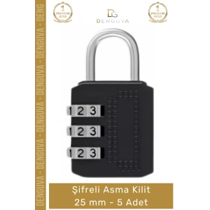 #AsmaKilit Çelik Gövdeli Dayanıklı Güvenli Valiz Dolap Emniyet Mekanizması Şifreli Asma Kilit 25mm - 5 Adet