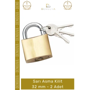 #AsmaKilit Pirinç Gövde Dayanıklı Profesyonel Sertleştirilmiş Çelik Kelepçe Sarı Asma Kilit 32 mm - 2 Adet