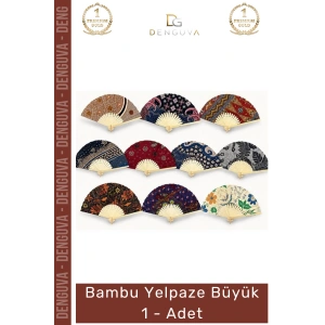 #Yelpaze Doğal El İşçiliği Şık Hediyelik Modern Katlanabilir Yazlık Tasarım Bambu Yelpaze Büyük - 1 Adet