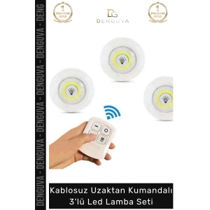 #LedLamba Kablosuz Pilli Uzaktan Spot Aydınlatma Gardırop Mutfak Şık Kumandalı 3lü Led Lamba Seti