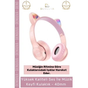 #Kulaklık Işıklı 50 Stereo Yüksek Ses Kaliteli Şarjlı Çocuk Mikrofonlu Kablosuz Bluetooth Kedili Kulaklık