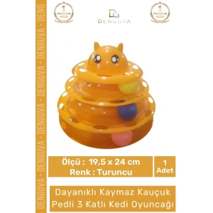 #KediOyuncağı 3 Katlı Kedi Başlıklı Toplu Hareketli Petzoom Kule Eğitici Kedi Oyuncağı 19,5 cm x 24cm