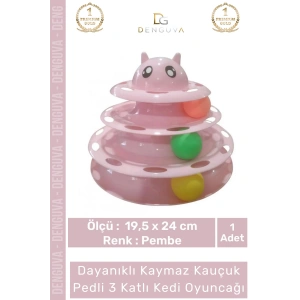 #KediOyuncağı 3 Katlı Kedi Başlıklı Toplu Hareketli Petzoom Kule Eğitici Kedi Oyuncağı 19,5 cm x 24cm