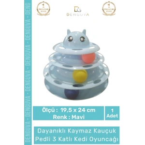 #KediOyuncağı 3 Katlı Kedi Başlıklı Toplu Hareketli Petzoom Kule Eğitici Kedi Oyuncağı 19,5 cm x 24cm