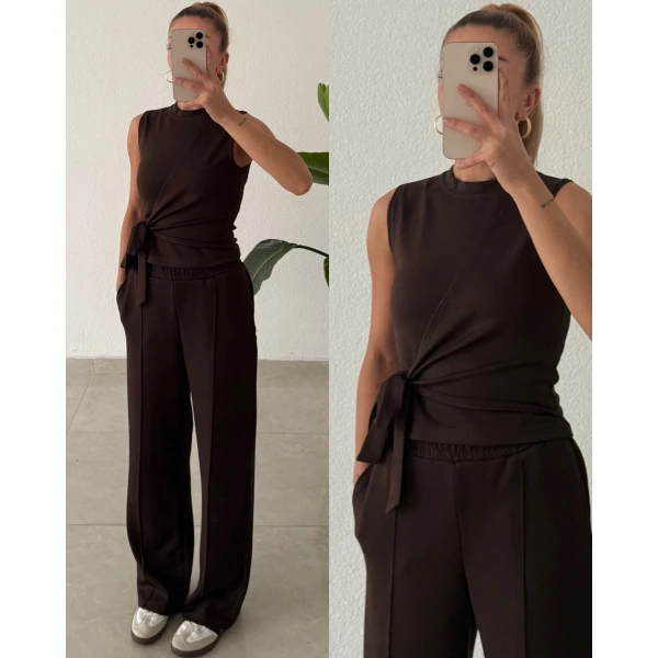 Asimetrik Bağlama Detaylı Kolsuz Modal Takım