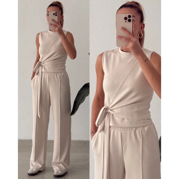 Asimetrik Bağlama Detaylı Kolsuz Modal Takım