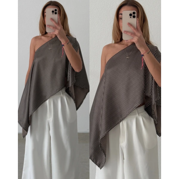İpek Saten Puantiyeli Bluz