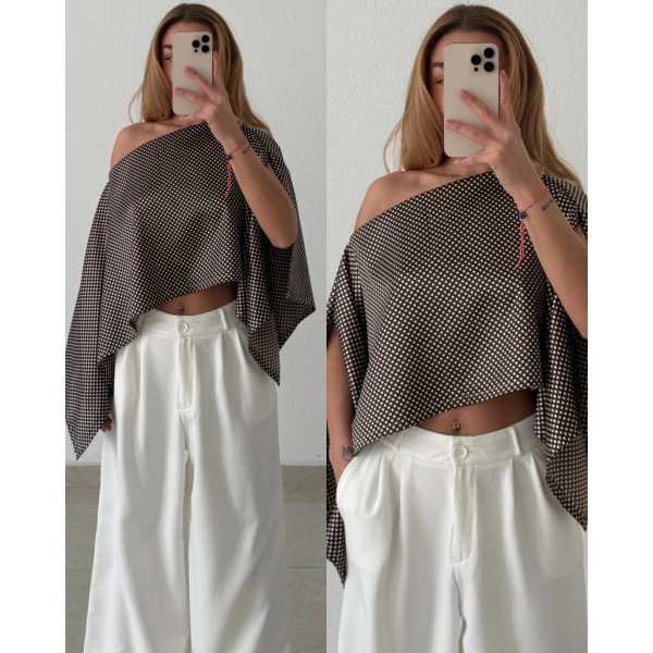 İpek Saten Puantiyeli Bluz