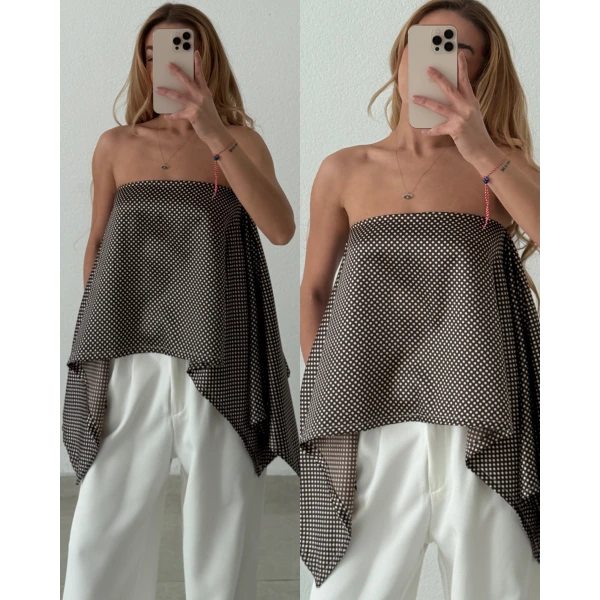 İpek Saten Puantiyeli Bluz