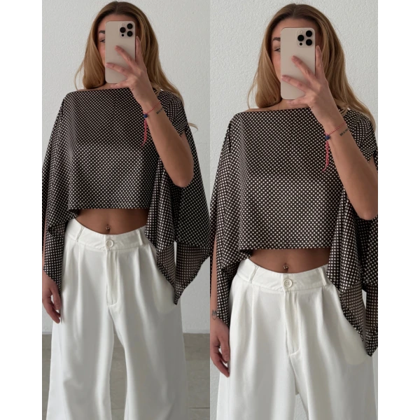 İpek Saten Puantiyeli Bluz