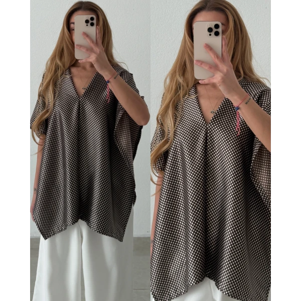 İpek Saten Puantiyeli Bluz
