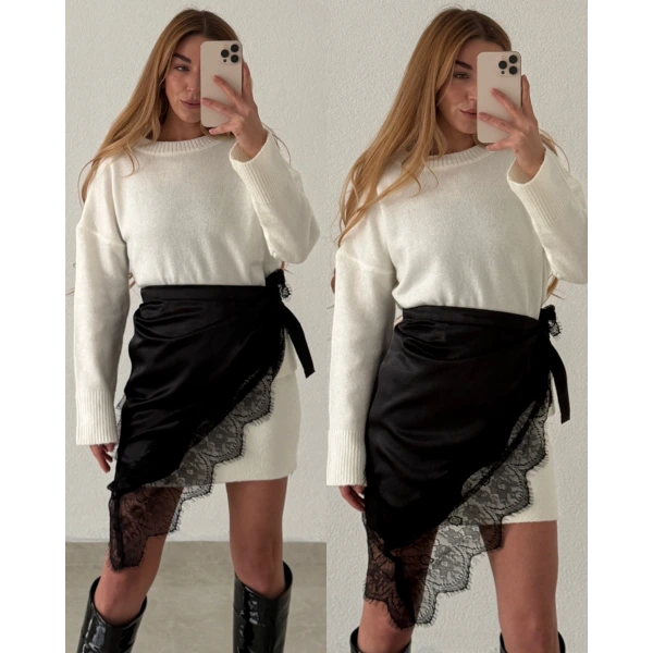 Asimetrik Dantelli Saten Bel Aksesuarı