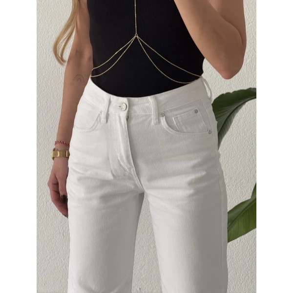 Beyaz Yüksek Bel Wide Leg Geniş Paça Jean