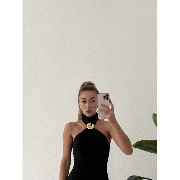 Aksesuarlı Midi Elbise