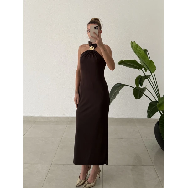 Aksesuarlı Midi Elbise