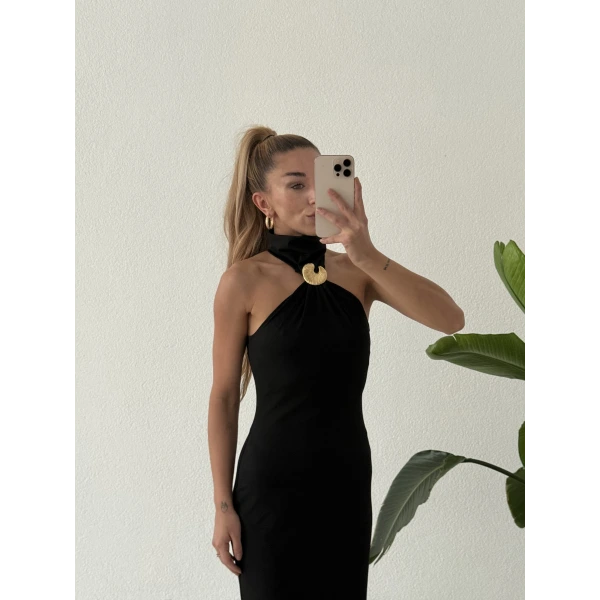 Aksesuarlı Midi Elbise