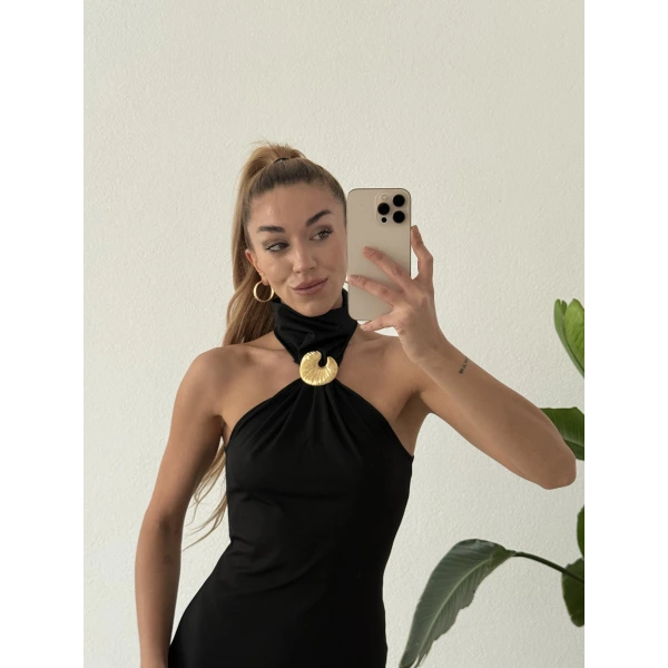 Aksesuarlı Midi Elbise