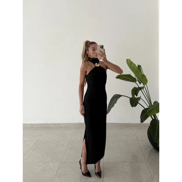 Aksesuarlı Midi Elbise