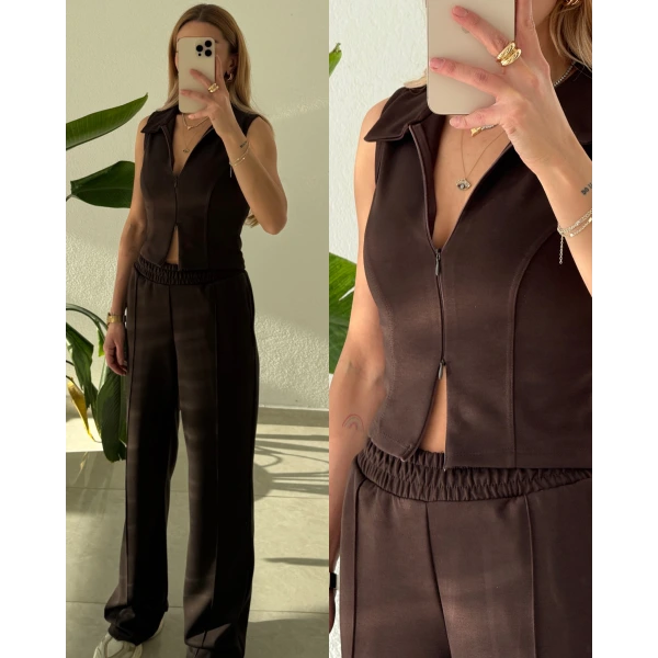 Polo Yaka Çift Fermuarlı Modal Takım