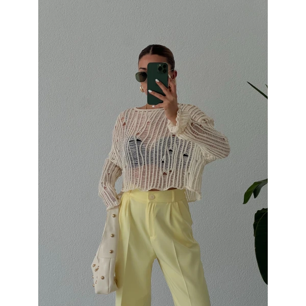 Ajurlu Mevsimlik Yırtıklı Triko