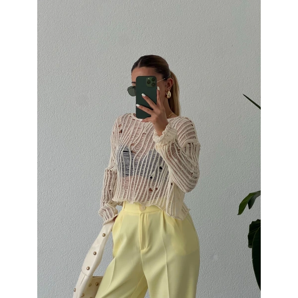 Ajurlu Mevsimlik Yırtıklı Triko