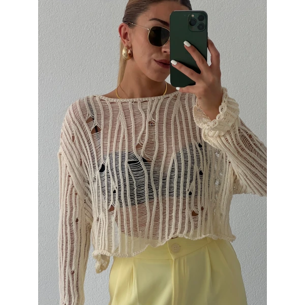 Ajurlu Mevsimlik Yırtıklı Triko