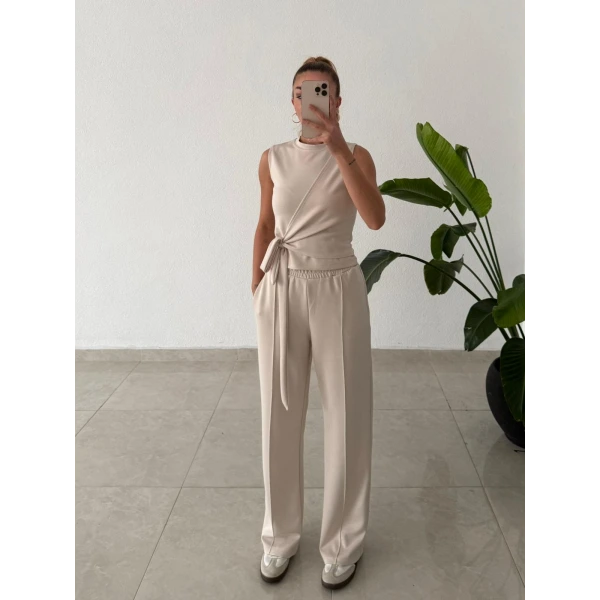 Asimetrik Bağlama Detaylı Kolsuz Modal Takım