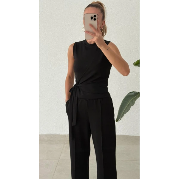 Asimetrik Bağlama Detaylı Kolsuz Modal Takım