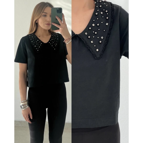 Bebe Yaka Taşlı Tişört