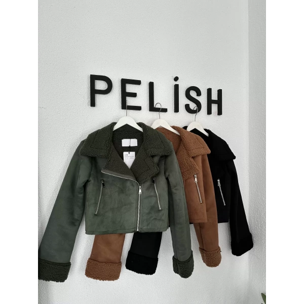 Biker Kürklü Süet Ceket