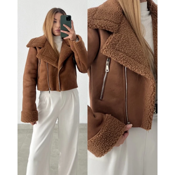 Biker Kürklü Süet Ceket