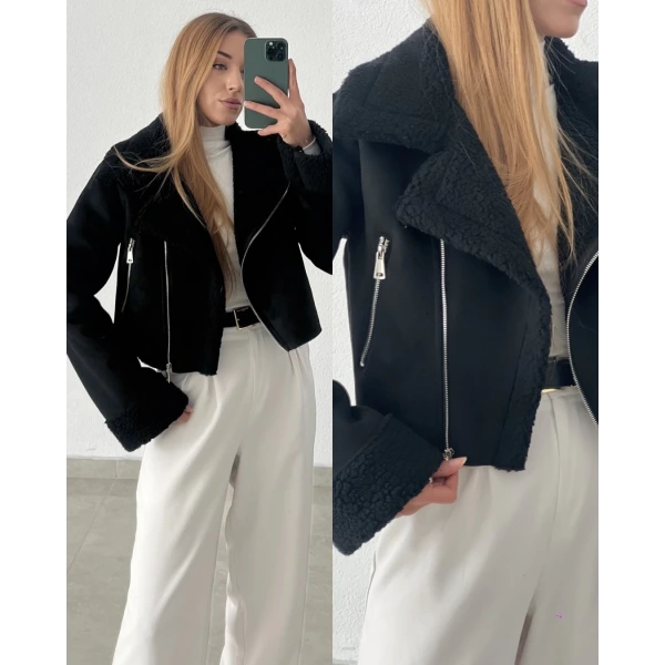 Biker Kürklü Süet Ceket