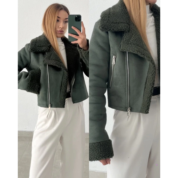Biker Kürklü Süet Ceket