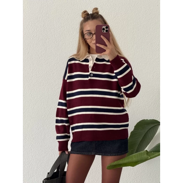 Çizgili Polo Yaka Triko