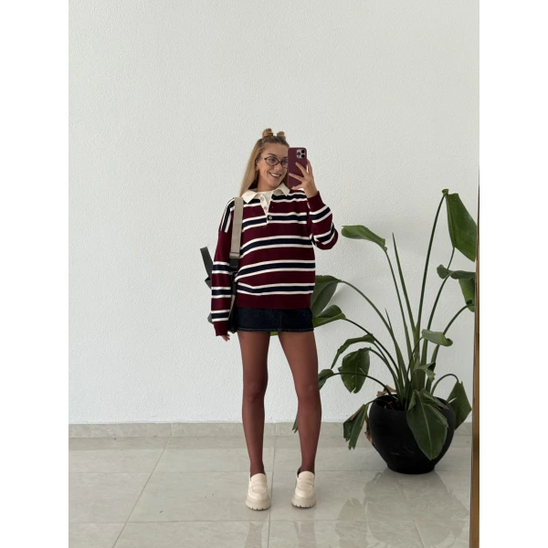 Çizgili Polo Yaka Triko