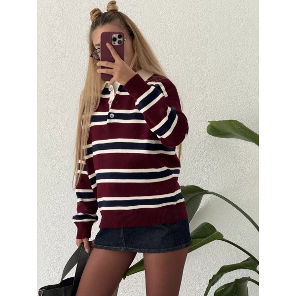 Çizgili Polo Yaka Triko